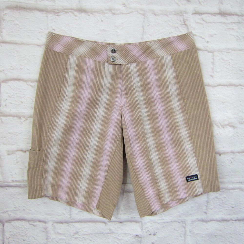 PATAGONIA Plaid Brown & Pink Slabstick Bermuda Shorts Sz. 10 Organic Cotton